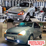 Ford Ka 1996-2008 Uyumlu Üniversal Mercekli Angel Sis Farı Metal Su Geçirmez 76 mm Mavi Halkalı Gündüz Farı Angel Eyes 2 Adet