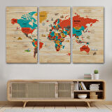 Harita Sepeti Ahşap Görünümlü Dünya Haritası Dekoratif Kanvas Tablo 2071