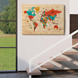 Harita Sepeti Ahşap Görünümlü Dünya Haritası Dekoratif Kanvas Tablo 2071