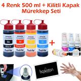 Epson L3160 4x500 ml Mürekkep + Kilitli Kapak Mürekkep Seti (Muadil)