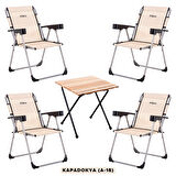 4 Adet Katlanabilir Kamp Sandalyesi ve Masa Seti - Rock - Kapadokya (A-18) - Bardaklıklı - 140 KG Taşıma
