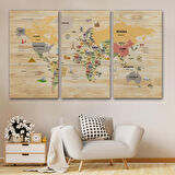 Harita Sepeti Ahşap Görünümlü Dünya Haritası Dekoratif Kanvas Tablo 2083