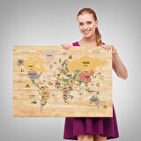Harita Sepeti Ahşap Görünümlü Dünya Haritası Dekoratif Kanvas Tablo 2083
