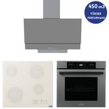 Alveus AFM Serisi Grix Vitro. Elektrikli Cam Antrasit-Gri Ankastre Set (V6-05 Beyaz +FM7710+FM3407)