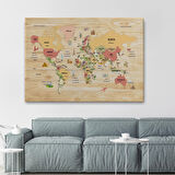 Harita Sepeti Ahşap Görünümlü Türkçe Dünya Haritası Dekoratif Kanvas Tablo 2088