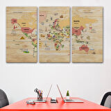 Harita Sepeti Ahşap Görünümlü Türkçe Dünya Haritası Dekoratif Kanvas Tablo 2088