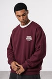 Erkek Not Basic Project Baskılı Oversize Sweatshirt Bordo