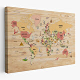 Harita Sepeti Ahşap Görünümlü Dünya Haritası Dekoratif Kanvas Tablo 2089