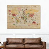 Harita Sepeti Ahşap Görünümlü Dünya Haritası Dekoratif Kanvas Tablo 2089