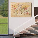 Harita Sepeti Ahşap Görünümlü Dünya Haritası Dekoratif Kanvas Tablo 2089