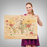 Harita Sepeti Ahşap Görünümlü Dünya Haritası Dekoratif Kanvas Tablo 2089