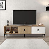 806 Era Tv Ünitesi 180 Cm 2 Kapaklı , Raflı , Sepet - Beyaz - Yunus Tv Sehpası