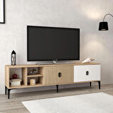 806 Era Tv Ünitesi 180 Cm 2 Kapaklı , Raflı , Sepet - Beyaz - Yunus Tv Sehpası