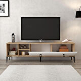 3804 Era Tv Ünitesi 180 Cm 2 Kapaklı , Raflı , Sepet - Beyaz Tv Sehpası