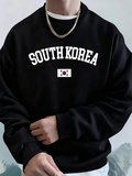 Güney Kore Bayrağı Baskılı Erkek Sweatshirtleri Kışlık Bisiklet Yaka Kapüşonlu Üstler Sokak P