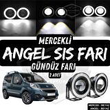 Fiat Fiorino 2008-2023 Uyumlu Üniversal Mercekli Angel Sis Farı Metal Su Geçirmez 76 mm Beyaz Halkalı Gündüz Farı Angel Eyes 2 Adet