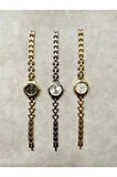 Retro QUARTZ Minimal Metal Kordon Vintage Kadın Kol Saati Altın Renk