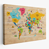 Harita Sepeti Ahşap Görünümlü Türkçe Dünya Haritası Dekoratif Kanvas Tablo 2096