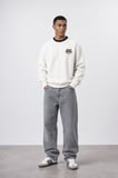 Erkek Not Basic Project Baskılı Oversize Sweatshirt Ekru