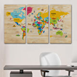 Harita Sepeti Ahşap Görünümlü Dünya Haritası Dekoratif Kanvas Tablo 2097