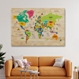 Harita Sepeti Ahşap Görünümlü Türkçe Dünya Haritası Dekoratif Kanvas Tablo 2098