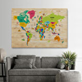 Harita Sepeti Ahşap Görünümlü Dünya Haritası Dekoratif Kanvas Tablo 2099