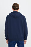 2 İplik Sıcak Tutan Standart Fit Normal Kesim Kapüşonlu Ottoman Desenli Cepli Sweatshirt