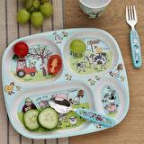 Melamin Bölmeli Tabak / Alıştırma Bardağı / Kutulu Çatal Kaşık Seti (4'lü Set) Farm