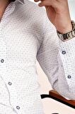 Mavi Nokta Desenli Armürlü Slimfit Gömlek
