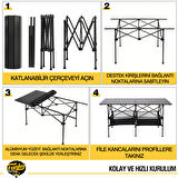 FUNKY CHAIRS Family XXL Katlanabilir Alüminyum Kamp Masası (140x70x70cm) - Siyah