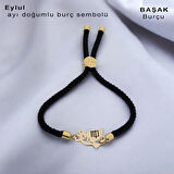 Doğanın Renklerini Yansıtan Kuş Motifli Siyah Örgülü ve 14 Ayar Altın Plakalı Eylül Bilekliği