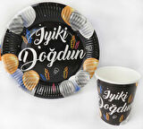 TABAK KARTON İYİKİ DOĞDUN BALONLU SİYAH 23 CM 8 ADET