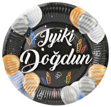 TABAK KARTON İYİKİ DOĞDUN BALONLU SİYAH 23 CM 8 ADET