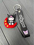 Ay Üstünde Oturan Anime Kırmızı Ay Siyah Kuromi Sanrio Karakter Anahtarlık Çanta Ve Cüzdan Süsü-ANAHTARLIK51