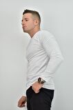 ZİDAN 4631 0 YAKA ERKEK UZUN KOL SWEATSHIRT - BEYAZ