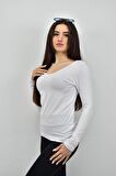 Zidan K-120 V Yaka Uzun Kol İnce Kadın Sweatshirt
