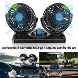 Üniversal Oto Ofis Araç İçi Torpido Üstü Vantilatör Çift Başlıklı Çakmaklık Girişli 2 Kademeli Soğutucu Fan 360° Dönebilen Ultra Sessiz Araç Fanı 12V Mavi
