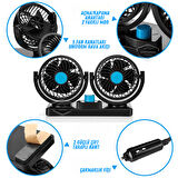 Üniversal Oto Ofis Araç İçi Torpido Üstü Vantilatör Çift Başlıklı Çakmaklık Girişli 2 Kademeli Soğutucu Fan 360° Dönebilen Ultra Sessiz Araç Fanı 12V Mavi