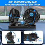Üniversal Oto Ofis Araç İçi Torpido Üstü Vantilatör Çift Başlıklı Çakmaklık Girişli 2 Kademeli Soğutucu Fan 360° Dönebilen Ultra Sessiz Araç Fanı 12V Mavi