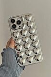 İphone 11 Uyumlu Silver 3D Kalpli Telefon Kılıfı