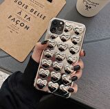 İphone 11 Uyumlu Silver 3D Kalpli Telefon Kılıfı