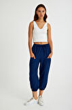 Barbora Keten Günlük Pantolon Beli Lastikli Bağcıklı Ln15lacivert7