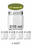 4 Adet 210 ml Cam Kavanoz Mama Yoğurt Saklama Metal Gold Altın Konserve Kapaklı 210 Cc
