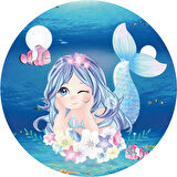 Deniz Kızı Yuvarlak Pasta Yenilebilir Resim Baskı 20 cm 