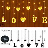 Kalp Love Günışığı Yılbaşı Parti Dekorasyon Işıklandırmaları, Saçak Perde LED Işık, Noel Süsleri
