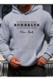 Brooklyn Baskılı Kapüşonlu Sweatshirt