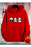 Sevimli Pandalar Baskılı Kapüşonlu Sweatshirt