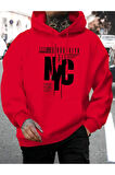 NYC Baskılı kapüşonlu Cepli Sweatshirt