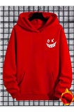 Gülümseyen Yüz Baskılı Kapüşonlu Sweatshirt