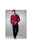 Erkek Bordo Uzun Kollu Penye Pijama Takımı 5454